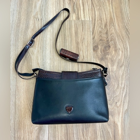 BRIGHTON Black Pebble Leather & Brown Croc Medium Shoulder Bag FREE GIFT - Picture 6 of 8